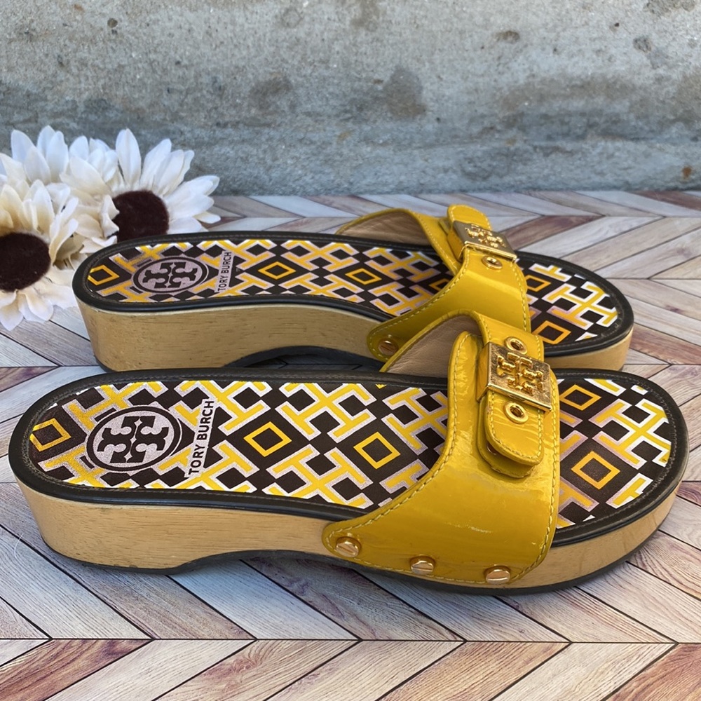 Tory Burch Yellow Summer Slides Sandals size 5.5/6 - Picture 2 of 10